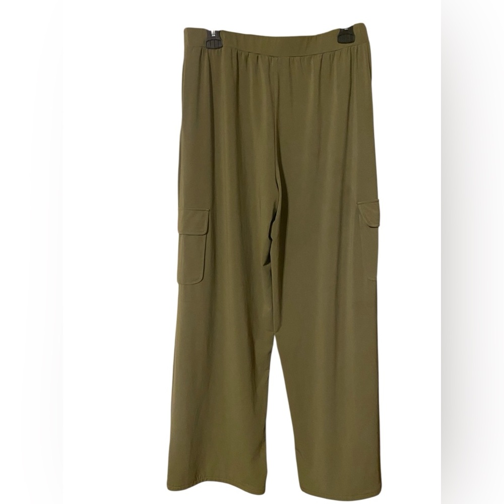 Lisa Rinna Pull-On Wide Leg Cargo Pants Women Small Green Comfy Lounge Lagenlook - Picture 15 of 15